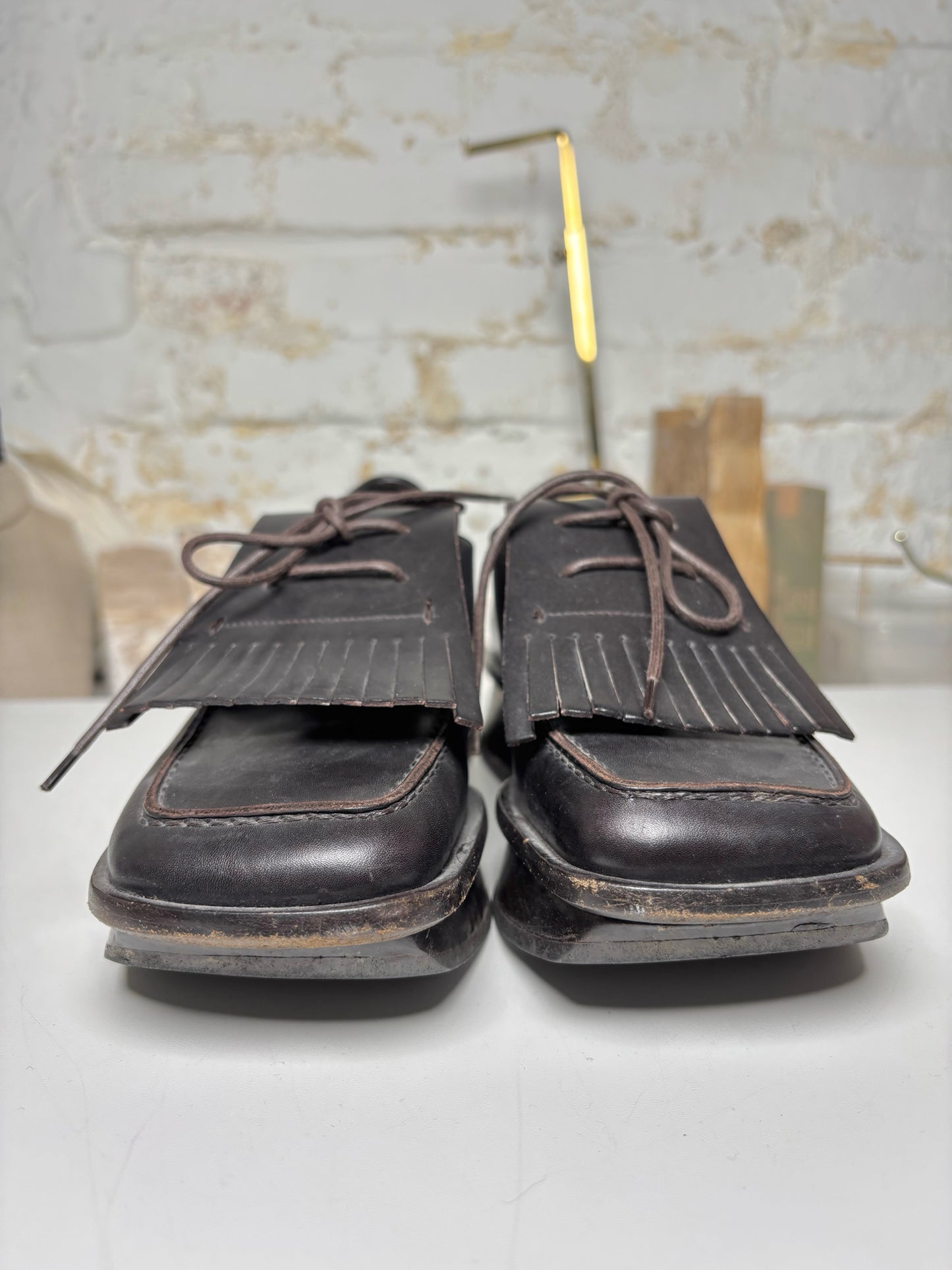 W Shoe Size 37 (6.5) Prada Brown Leather Cowhide Loafers