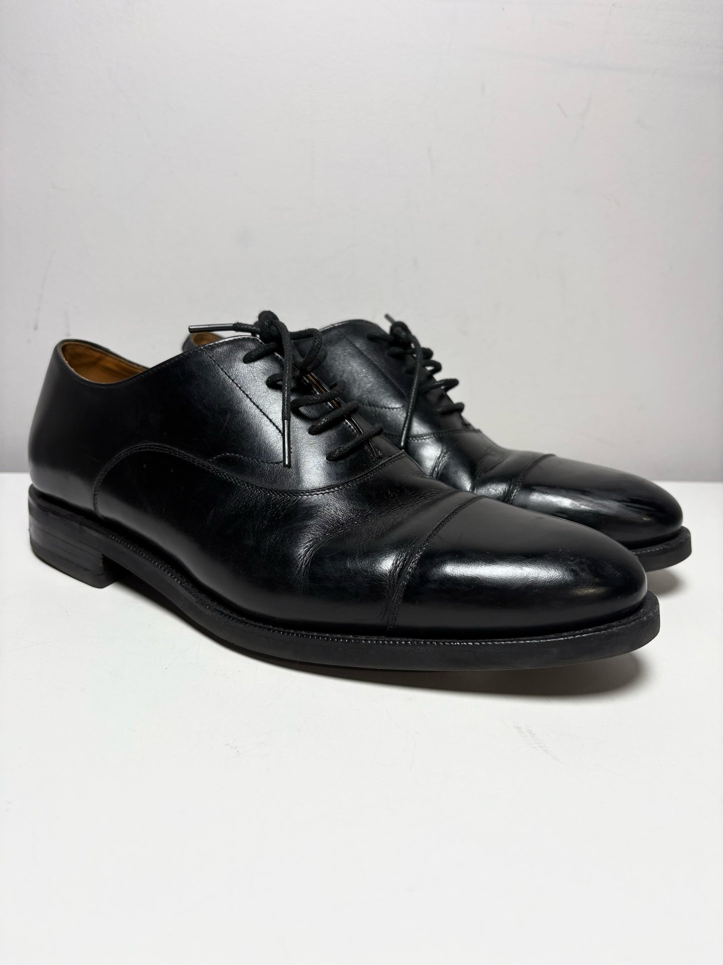 Men Shoe Size UK 8 Meermin Black Calf Leather Pre-Owned Cap-Toe Oxford Shoes