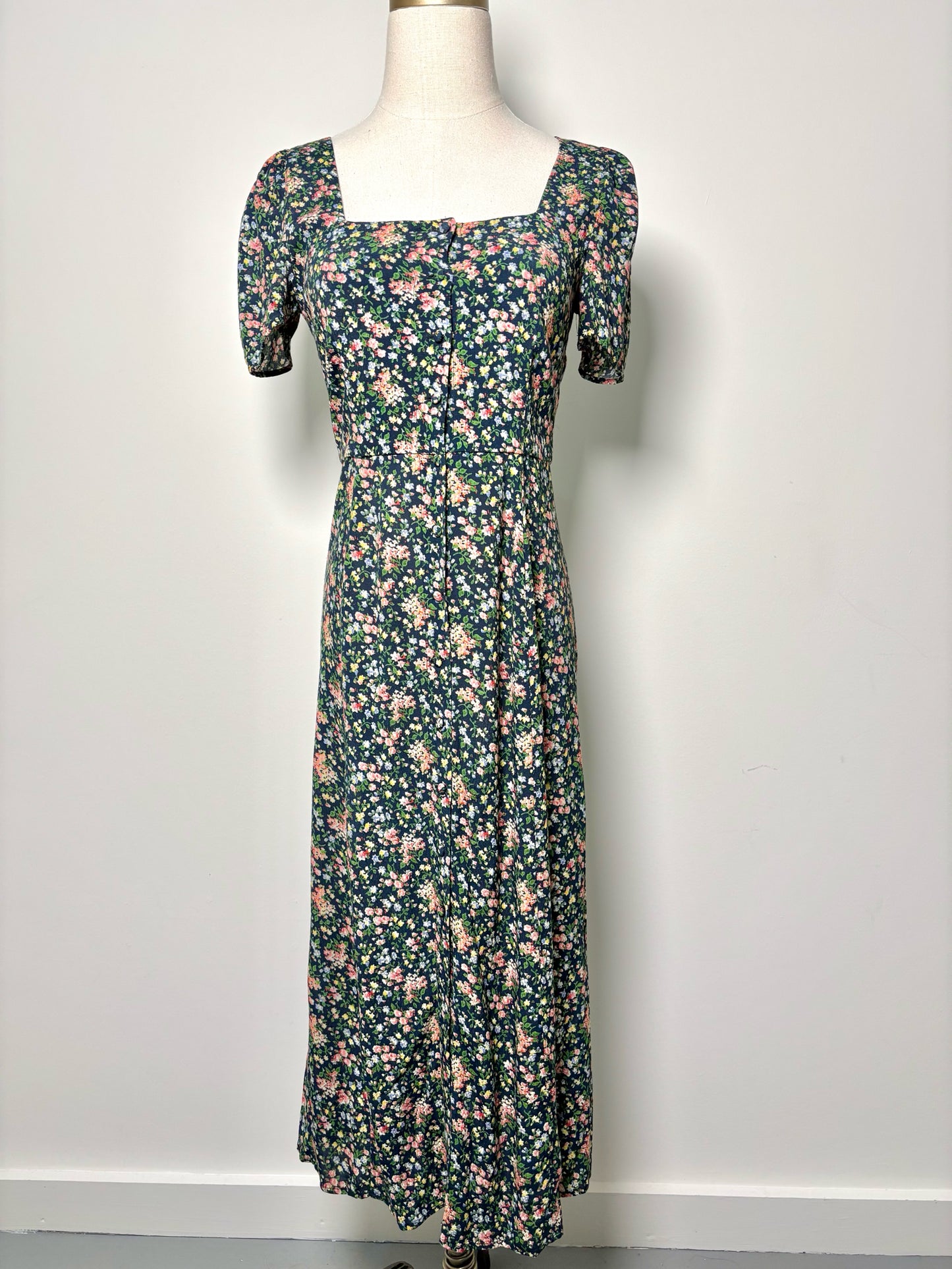 Women Size 34 Sezane Black, green, yellow, blue, red Floral Viscose Dress