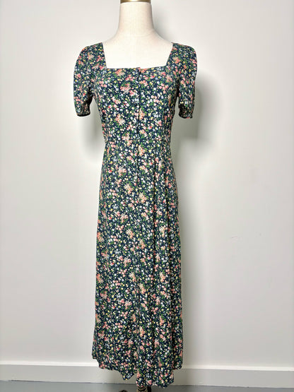 Women Size 34 Sezane Black, green, yellow, blue, red Floral Viscose Dress