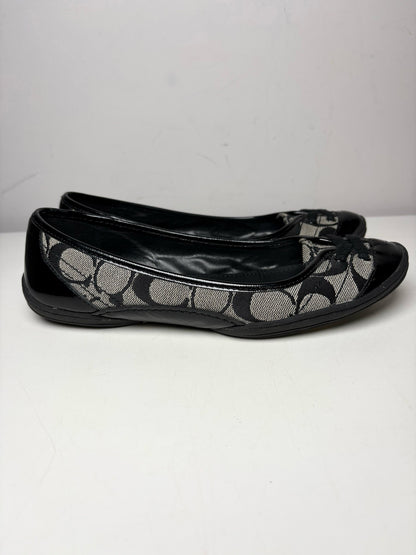 W Pre-Owned 6.5 Coach Black, gray Canvas Patent Leather Trim  Flats P