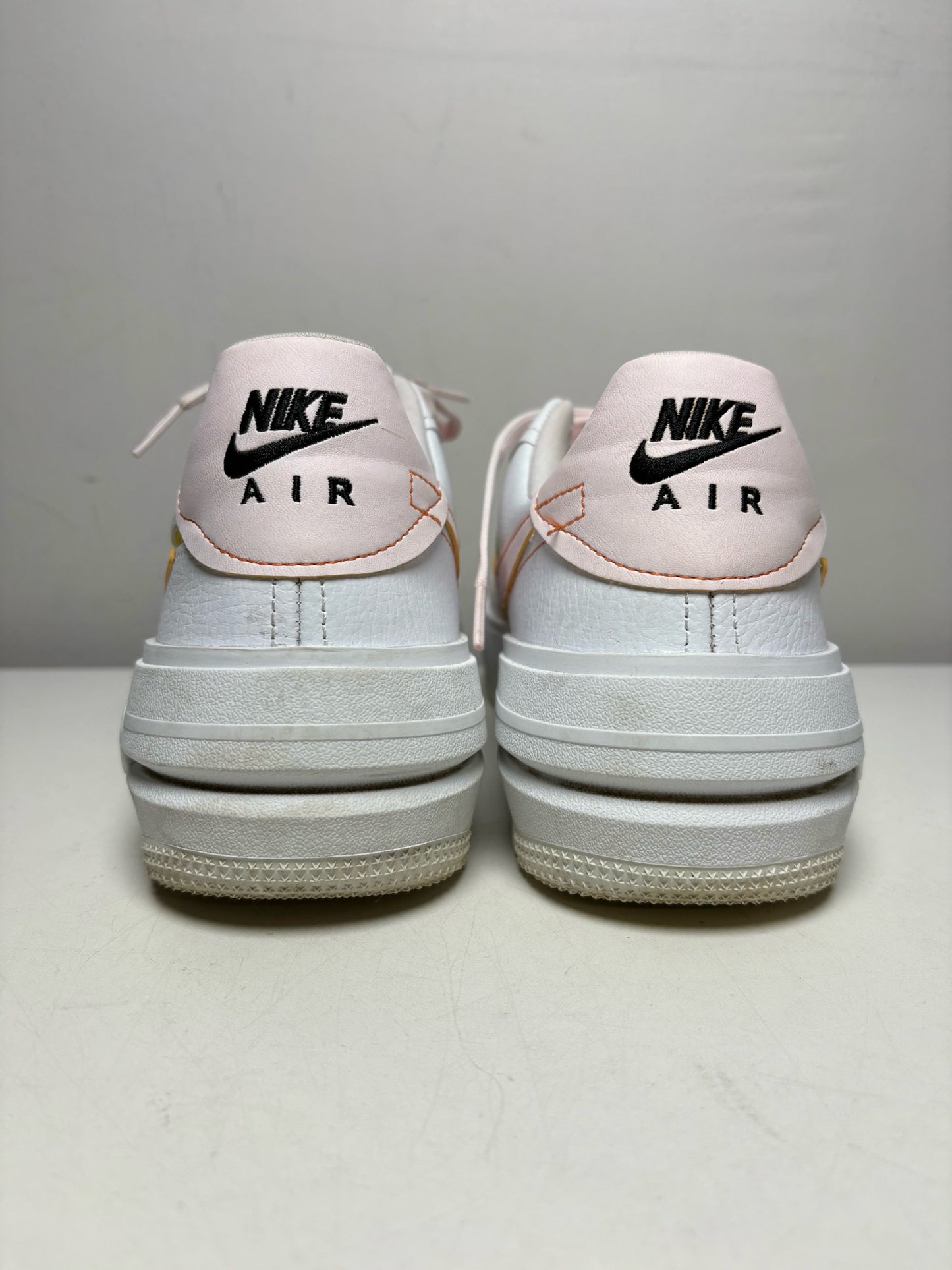Women's Shoe Size 10.5 Nike Air Force 1 White Leather Pink Swoosh Pre-Owned Sneakers