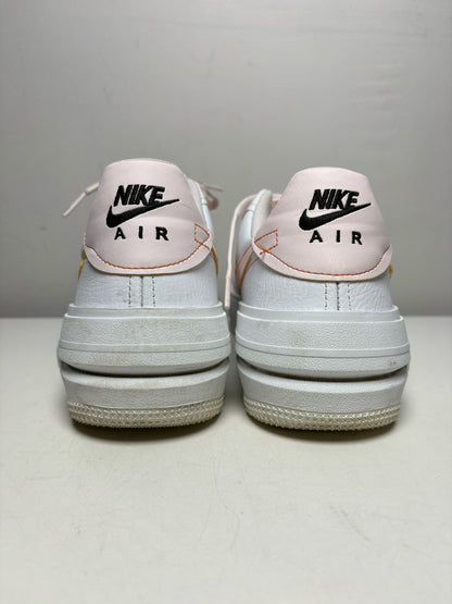 Women's Shoe Size 10.5 Nike Air Force 1 White Leather Pink Swoosh Pre-Owned Sneakers