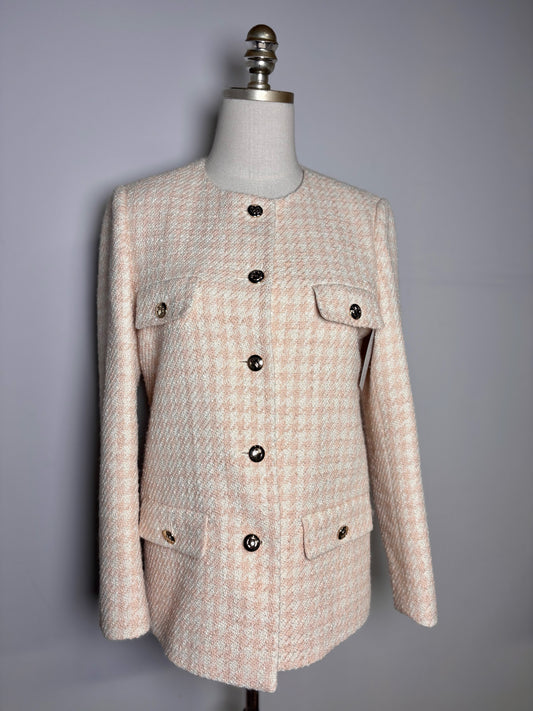 Women Size XS Anine Bing Janet Peach, Cream Houndstooth Pre-owned Jacket