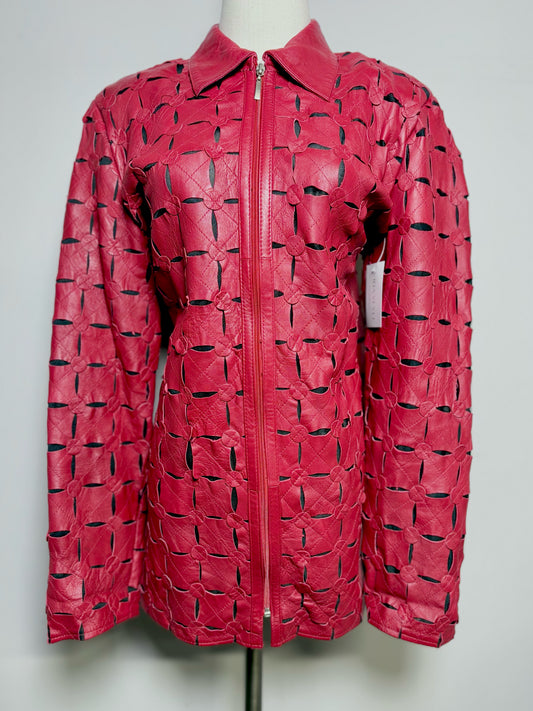 Women Size L No Label Red Laser Cutouts Jacket
