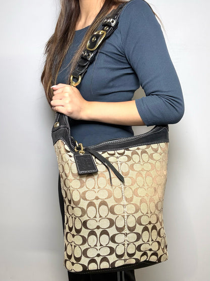 Women's Coach Bleecker Signature 11438 Brown Canvas Vintage Pre-Owned Medium Bucket Bag