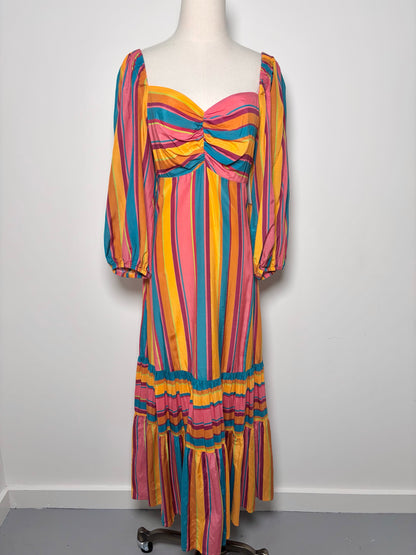 Women Size L Farm Rio x Antrhopologie Rainbow Stripe Dress