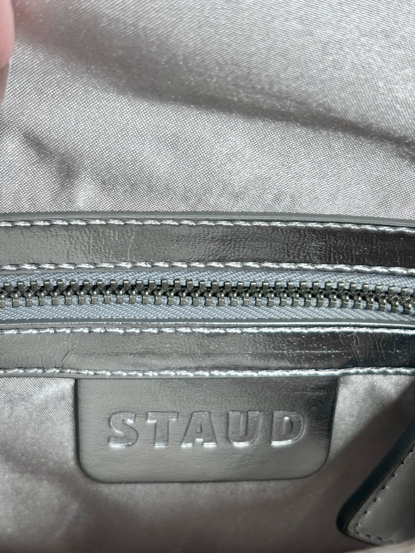 Staud Tommy Floral Beads Pre-owned Silver Leather Trim/Strap Trim Shoulder Bag