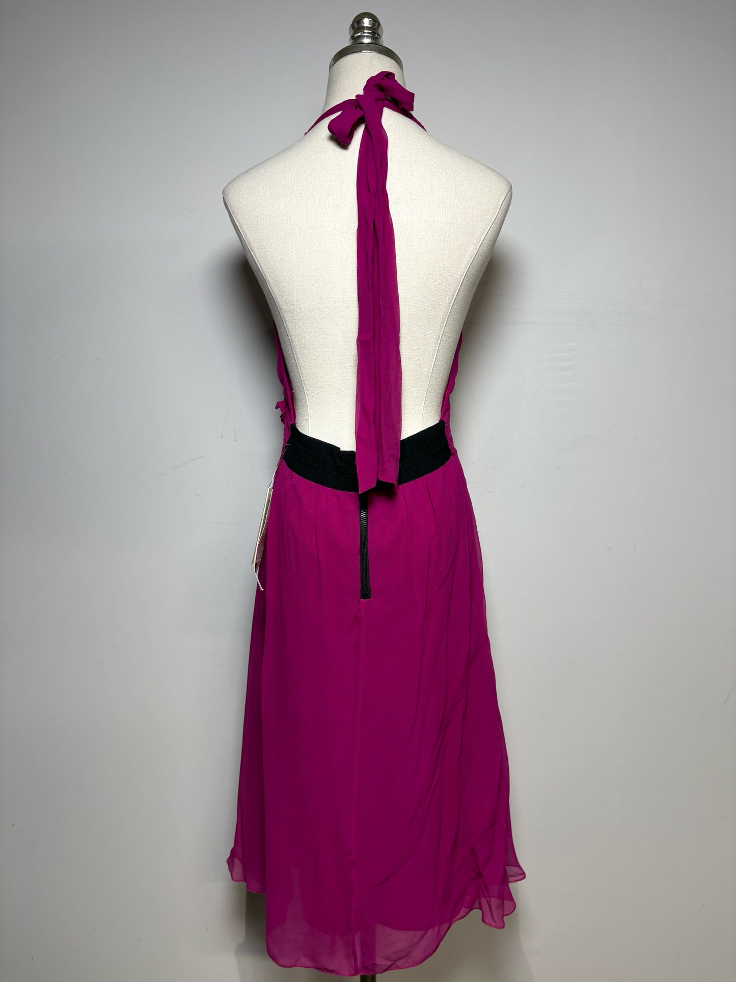 Women Size S Alice + Olivia Magenta Pink Silk NWT Pre-Owned Halter Cocktail Midi Dress