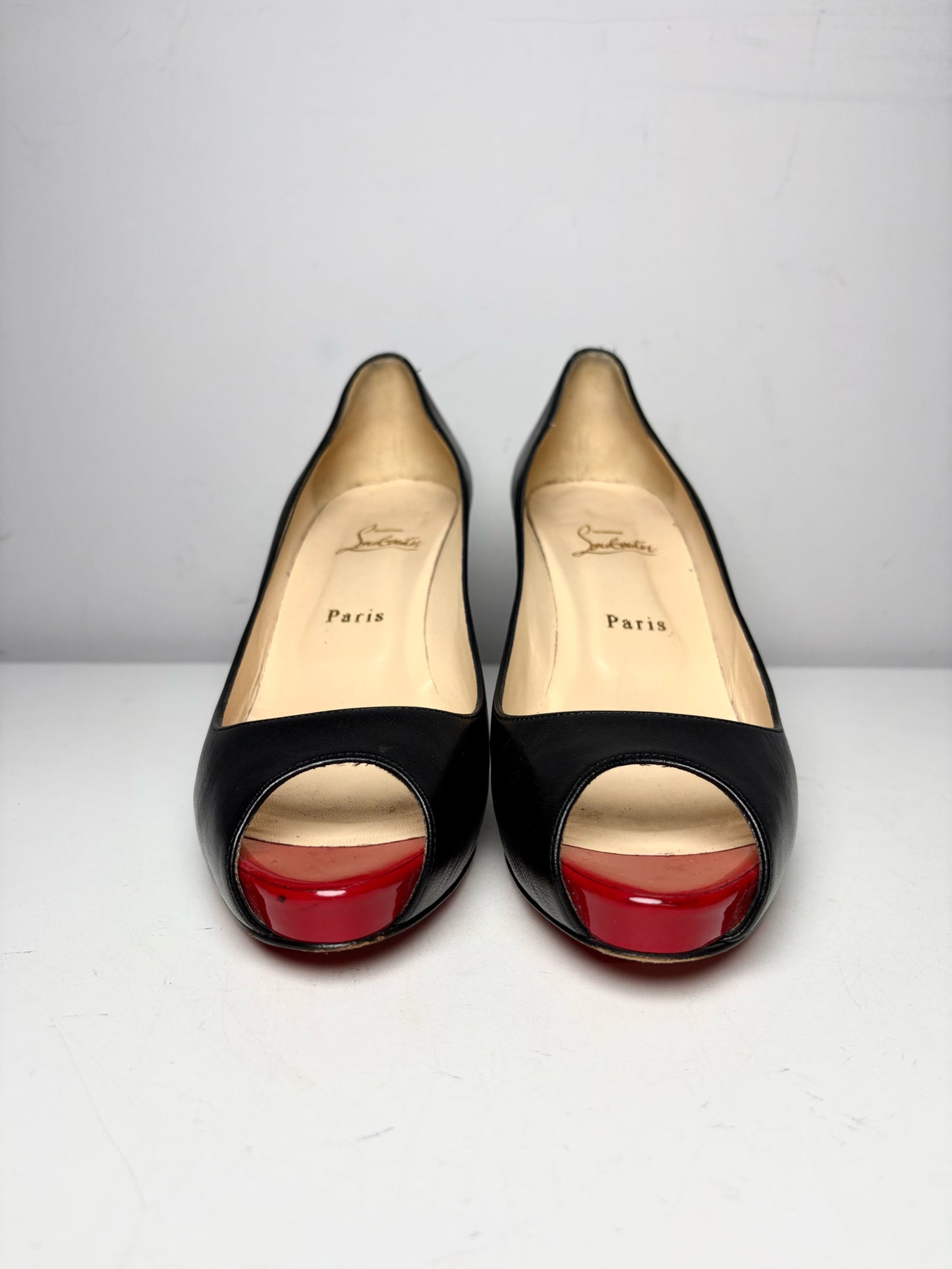 W Shoe Size 40.5 (10.5 US) Christian Louboutin Black & Red Leather Heels