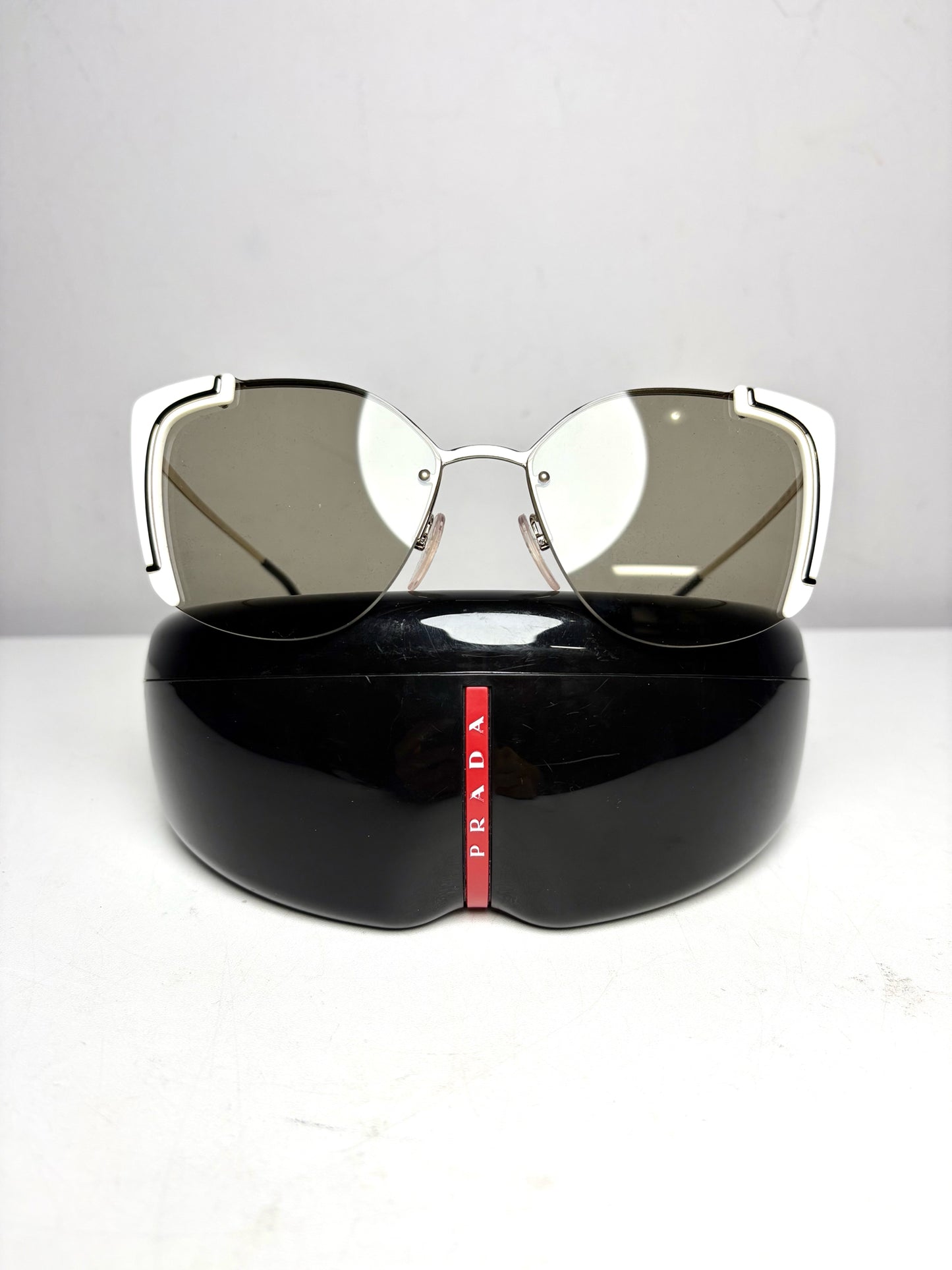 Women's Prada Absolute Ornate PR 59VS Black & Gold Pre-Owned Oversized Sunglasses