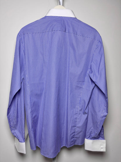 Mens Size 16 PINK Thomas Pink Jermyn Street Lond Blue, White Cotton Stripe Shirt