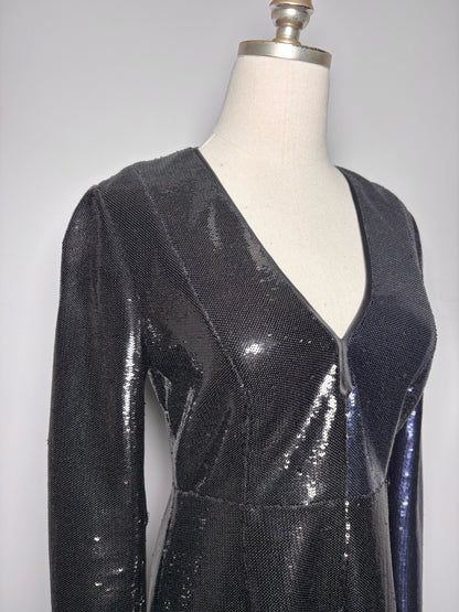 Women Size 4 Diane Von Furstenberg Blue, Black Sequins Cocktail Dress
