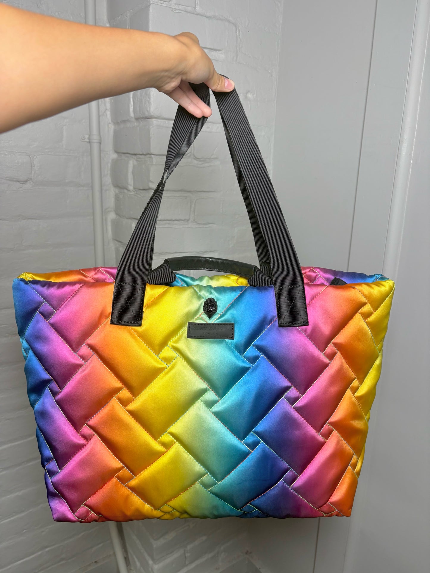 Recycled Nylon Kurt Geiger Quilted Rainbow Tote Bag