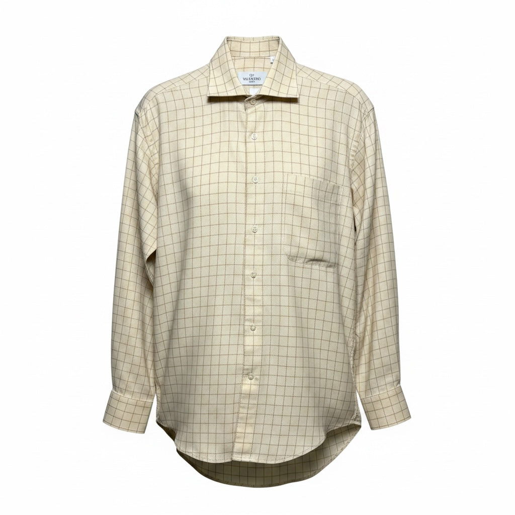 Valentino Tan 100% Cotton Checkered Men's Vintage Shirt