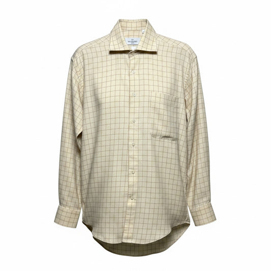 Valentino Tan 100% Cotton Checkered Men's Pre-Owned Vintage Shirt