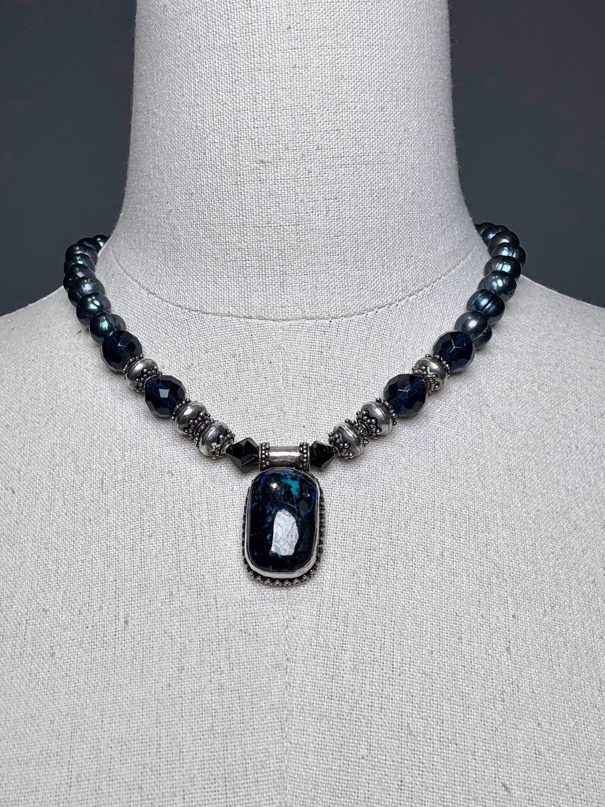 925 Sterling Silver Labradorite Pendant Tahitian Pearls Pre-owned Necklace