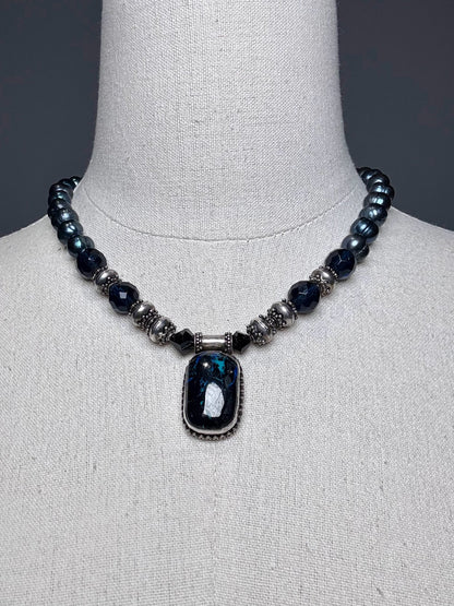 925 Sterling Silver Labradorite Pendant Tahitian Pearls Pre-owned Necklace