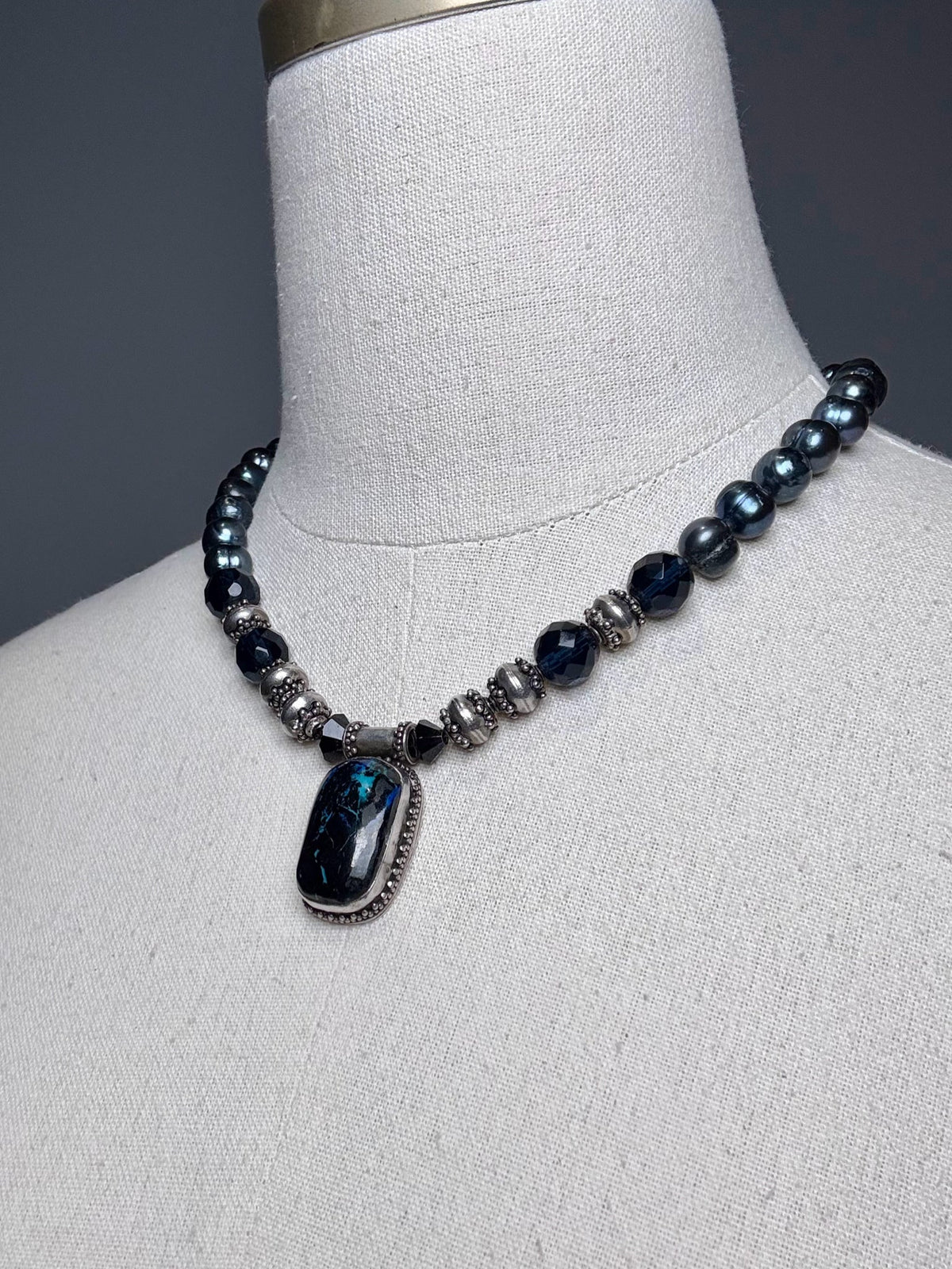 925 Sterling Silver Labradorite Pendant Tahitian Pearls Pre-owned Necklace