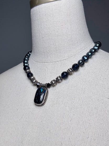 925 Sterling Silver Labradorite Pendant Tahitian Pearls Pre-owned Necklace