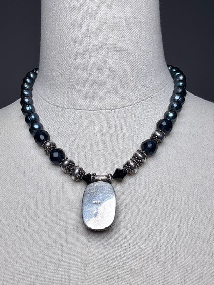 925 Sterling Silver Labradorite Pendant Tahitian Pearls Pre-owned Necklace