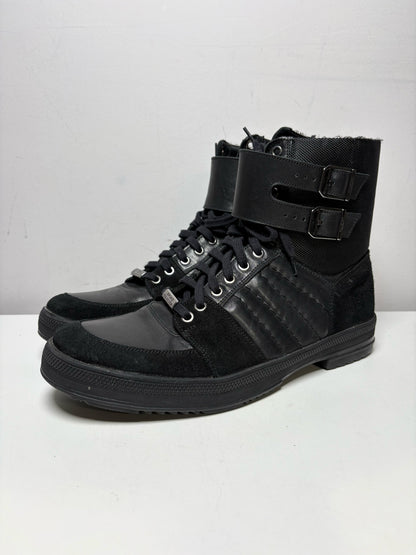 Men Shoe Size US 10 Versace Collection Black Leather & Nylon Pre-Owned High-Top Sneakers