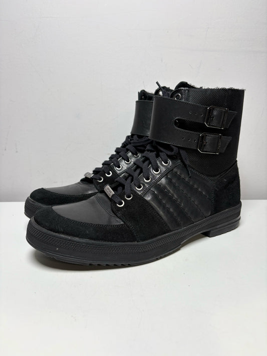 Men Shoe Size US 10 Versace Collection Black Leather & Nylon Pre-Owned High-Top Sneakers