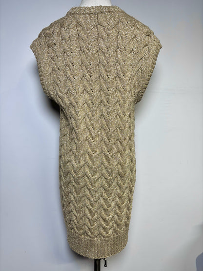 Women Size M (Est.) Max Mara Metallic Gold Cable-Knit Mid-Length Sweater Dress