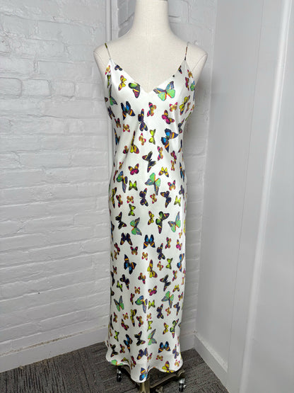 Women Size 4 L'Agence Cream Butterflies Midi Slip Dress