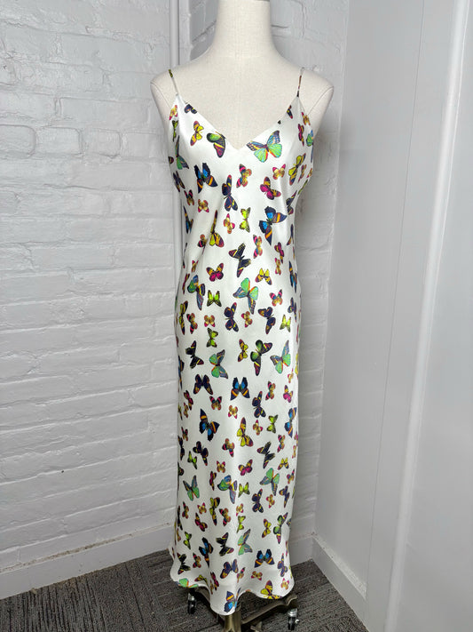Women Size 4 L'Agence Cream Butterflies Midi Slip Dress