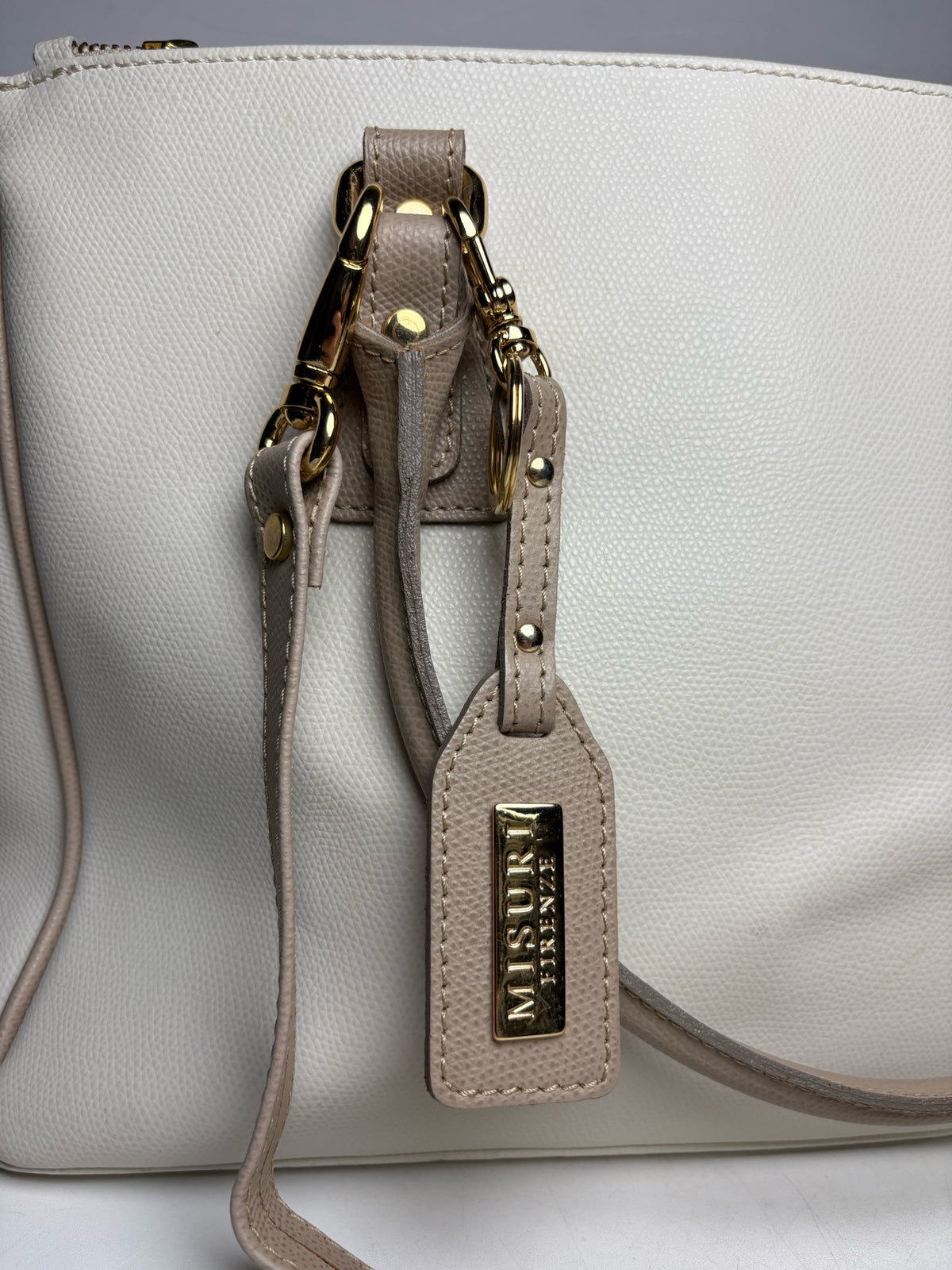 Women's Misuri Firenze Bone Neutral Hand-Stitched Italian Leather Pre-Owned Satchel Bag