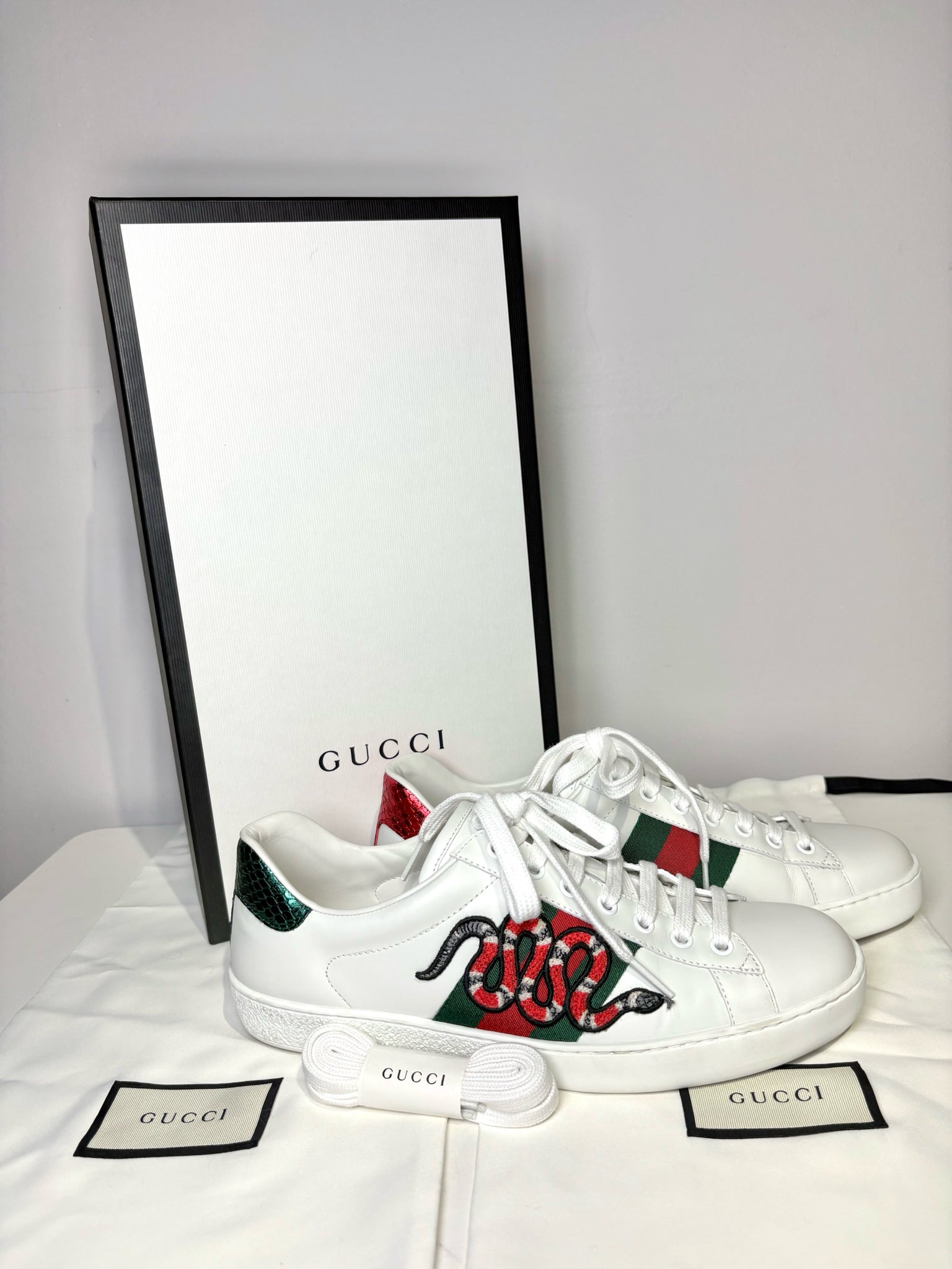 Gucci Ace low-top King Snake Embroidered Men's Sneakers Sz 6 | Pre