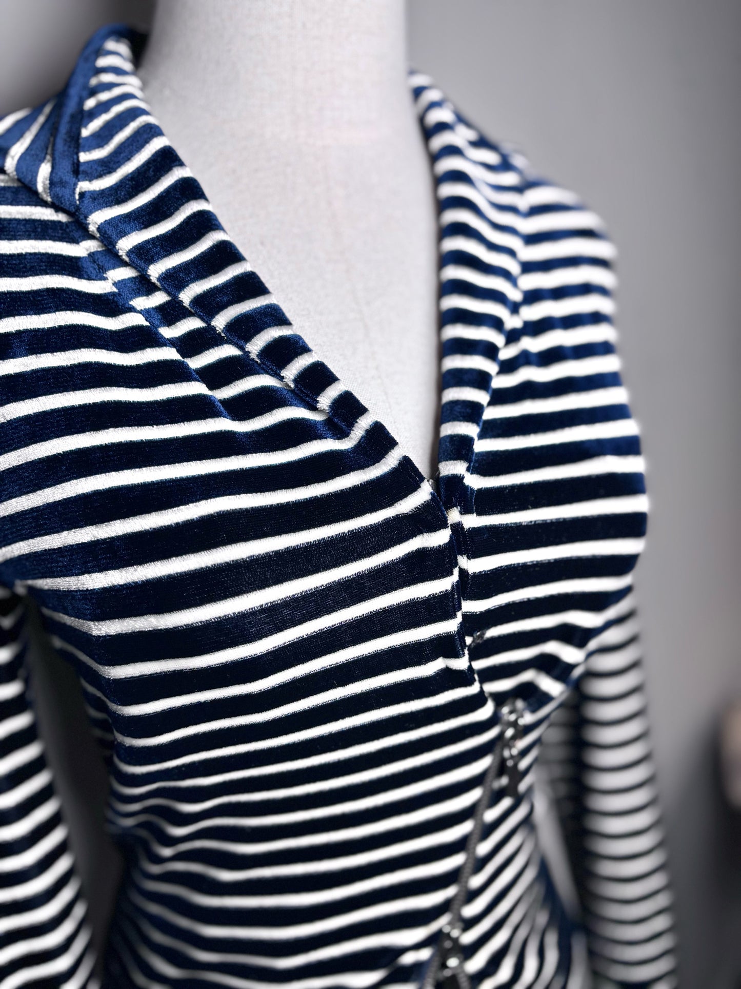 Women Size 4 (S) Giorgio Armani Blue, White Striped Bustier, Jacket Set