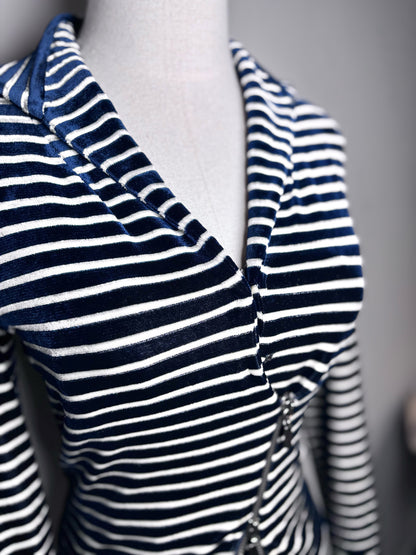 Women Size 4 (S) Giorgio Armani Blue, White Striped Bustier, Jacket Set