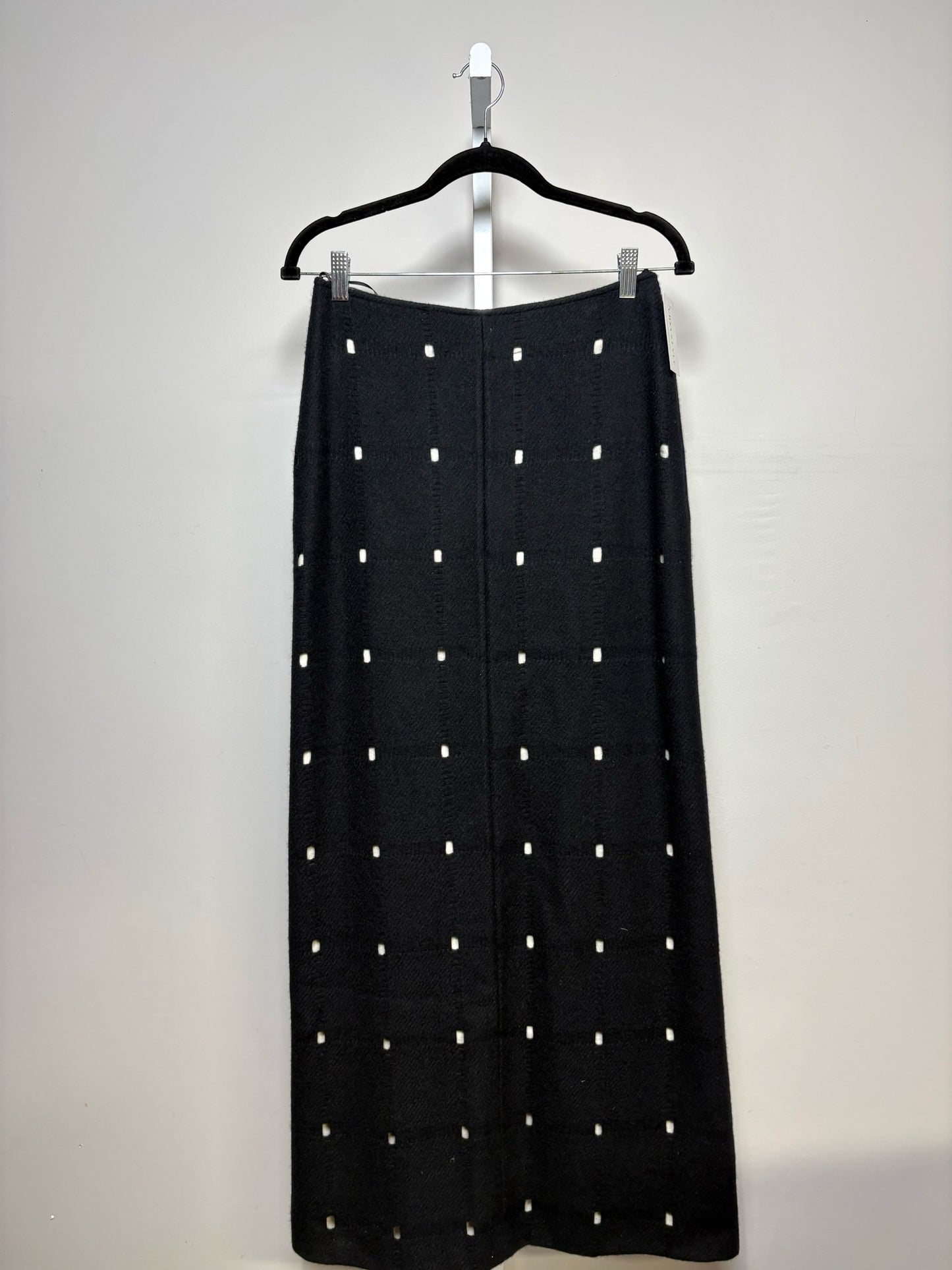 W Sz 36 Jil Sander Black Cutouts Wool w/Cotton Lining Skirt Pre-owned Vintage