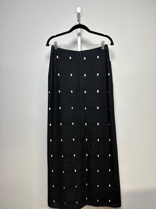 W Sz 36 Jil Sander Black Cutouts Wool w/Cotton Lining Skirt Pre-owned Vintage