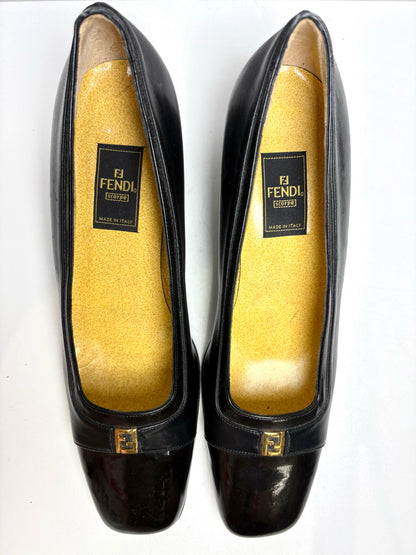 W Shoe Size 10 Fendi Black Leather Genuine Leather Women's Vintage Pump