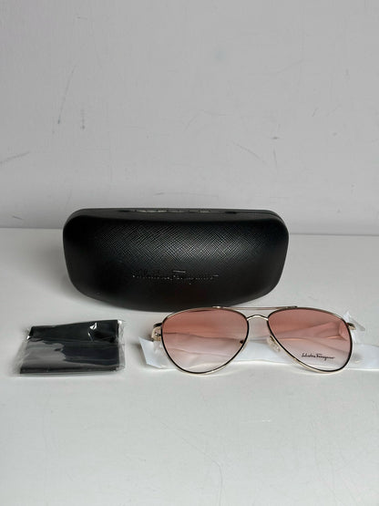 Salvatore Ferragamo Aviator Women's Pre-owned, NWOT Gold Tone Metal Sunglasses