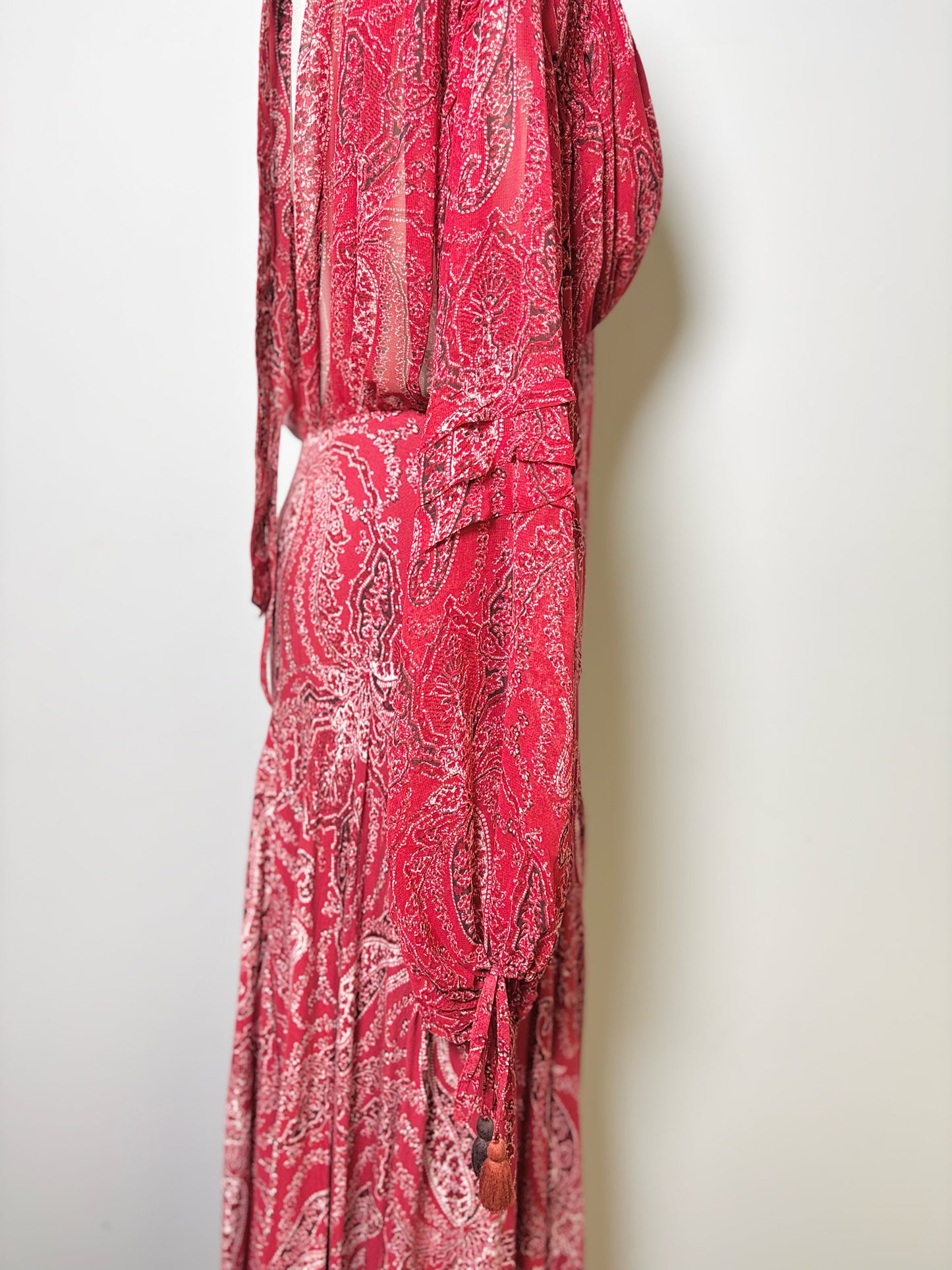 Women Size 4 Free People Red, Black, White Paisley Maxi Mirage Dress