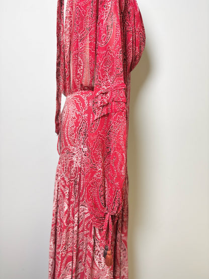 Women Size 4 Free People Red, Black, White Paisley Maxi Mirage Dress