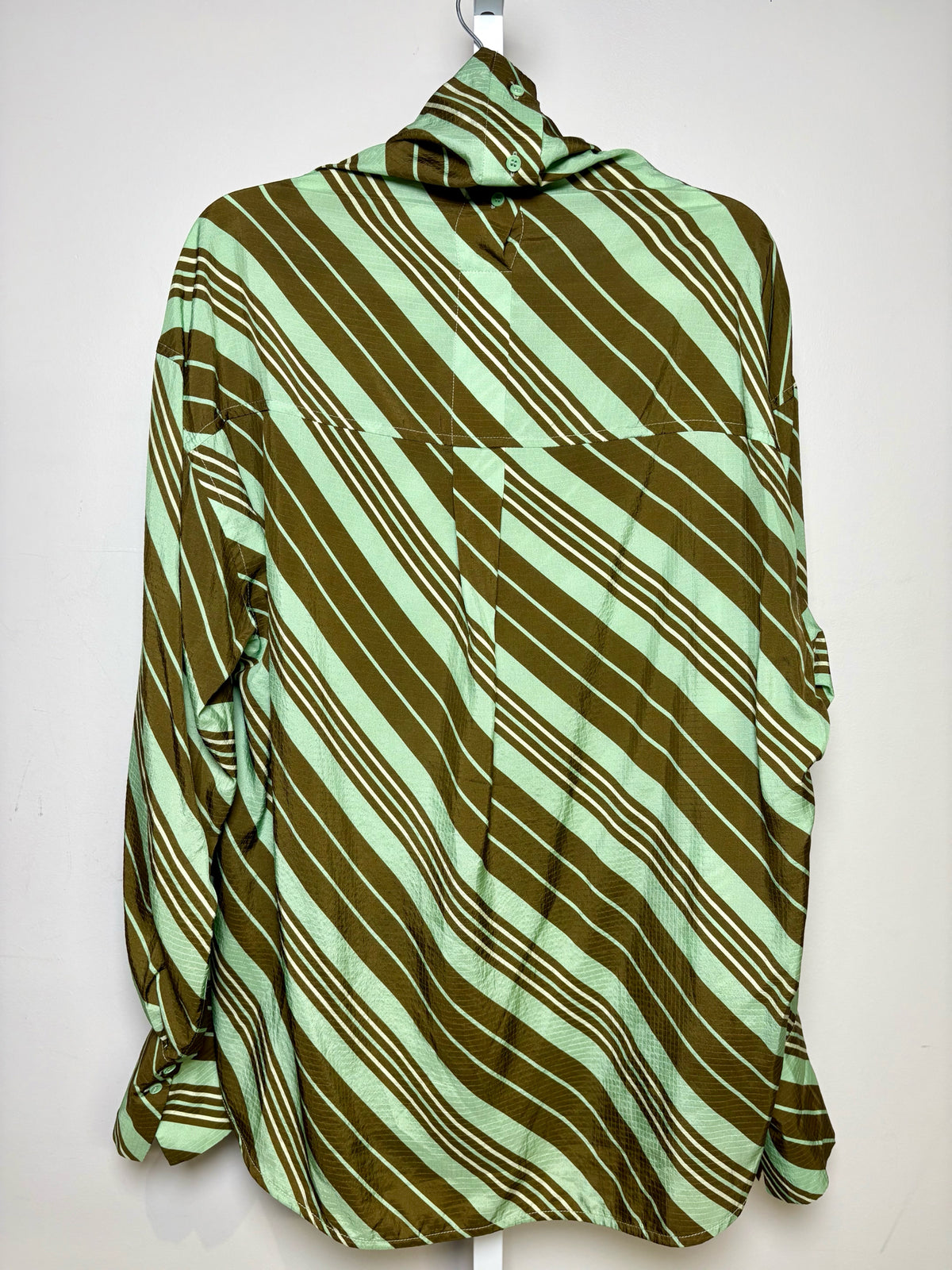 Women Size 42 Christian Wijnants Olive Mint Stripe Silk Blend Pre-Owned Blouse