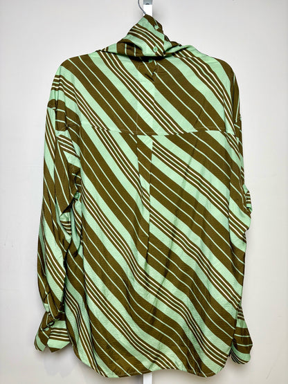 Women Size 42 Christian Wijnants Olive Mint Stripe Silk Blend Pre-Owned Blouse