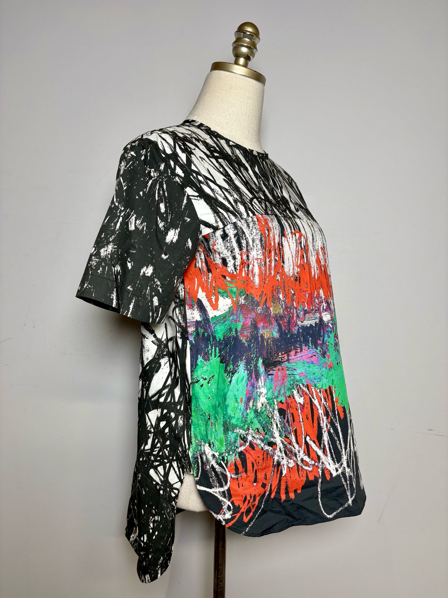 Size 4 Cedric Charlier Multi-Color Graffiti Print Pure Cotton Women's Shirt