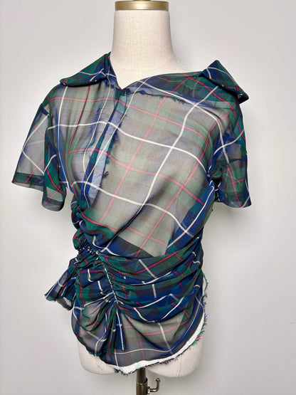 Women Size M Comme des Garcon Green, Blue, Red, White Plaid Polyester Shirt