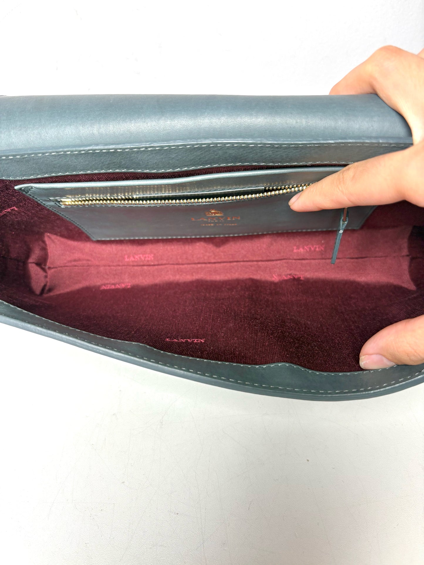 Lanvin Classic Pochette NWT Gray Calfskin Flap Purse