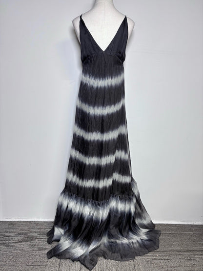 Women Size 2 Diane Von Furstenberg Black/White Tie-dyed 100% Silk Dress