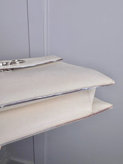 Salvatore Ferragamo Solid Bone Saffiano Gancini Purse