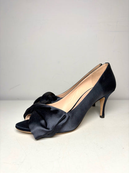 W Shoe Size 9.5 Kate Spade New York Crawford Navy Satin Pre-owned, NWT Pump