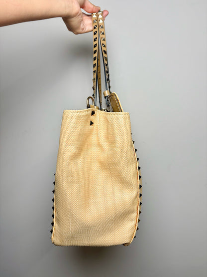 Valentino Garavani Solid Raffia Tan Cowhide Purse