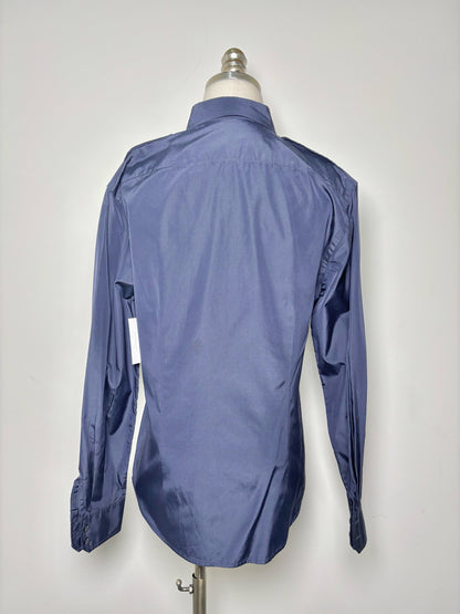 Women Size 10 Ralph Lauren Black Label Navy Blue Solid Cotton, Silk Shirt